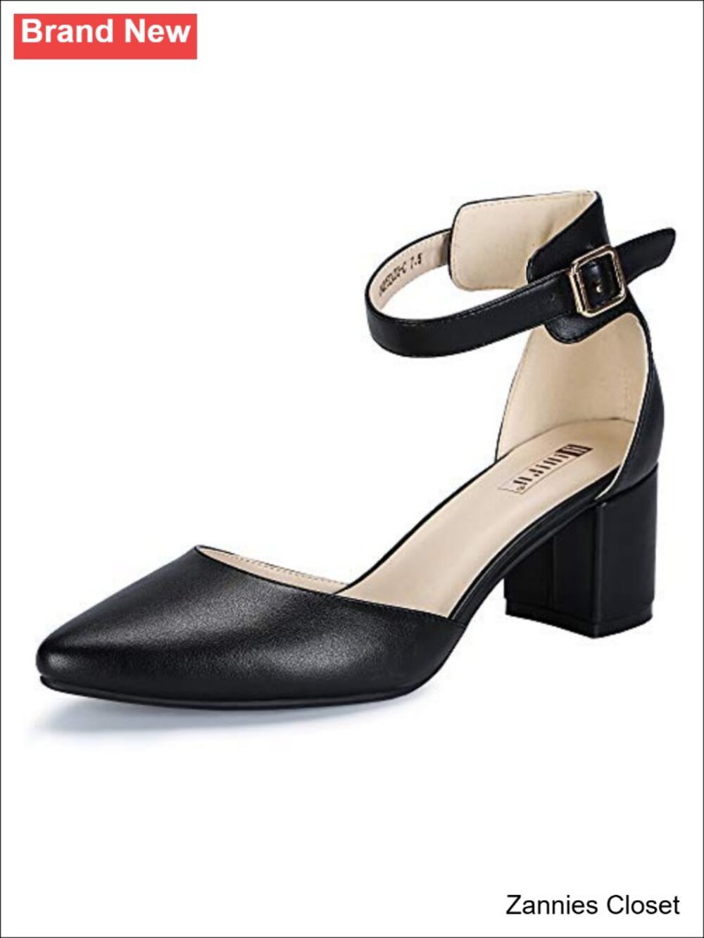 ✨IDIFU Women's IN2 Pumps Low Block Heels Ankle Strap Pointed Toe